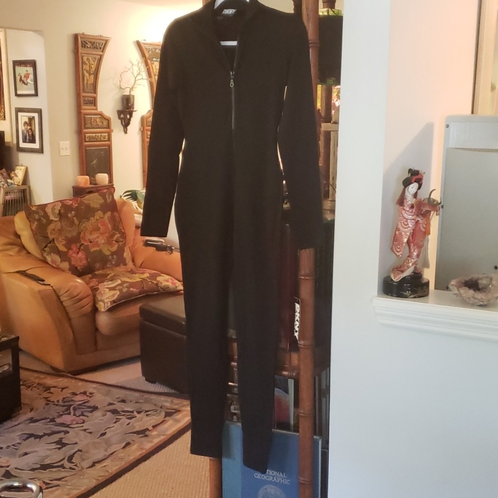 Vtg NWT 90s DKNY black stretch catsuit jum…